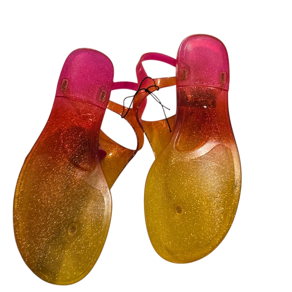 💙 JESSICA SIMPSON Brysin Sunset Glitter Sandals Pink Yellow - Picture 5 of 7